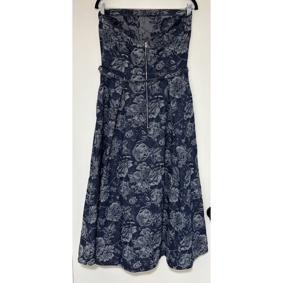 Baltic Born Women’s Jacquard Blue Denim Strapless Belted Printed Dress Size L - Picture 6 of 14